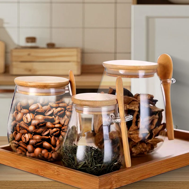 Coffee Tea Sugar - 34oz sealed glass jar with spoon