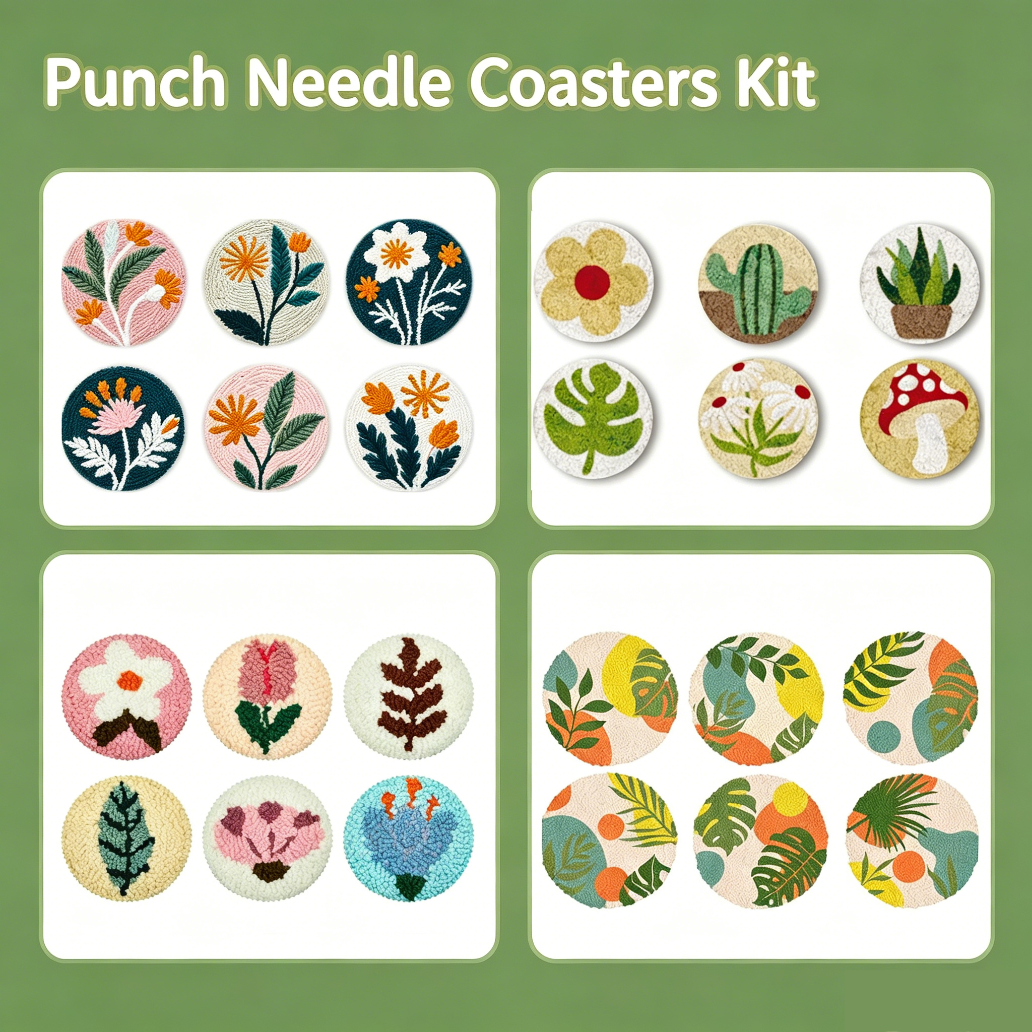 6 Pcs Flower Punch Needle Coas - Tea Coffee Set Up 评论和价格