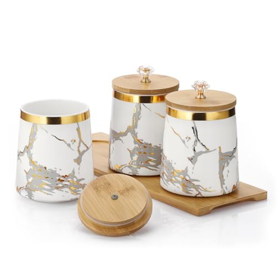 Set of 3 Canisters Set for Sug - Coffee Tea Sugar 评论和价格