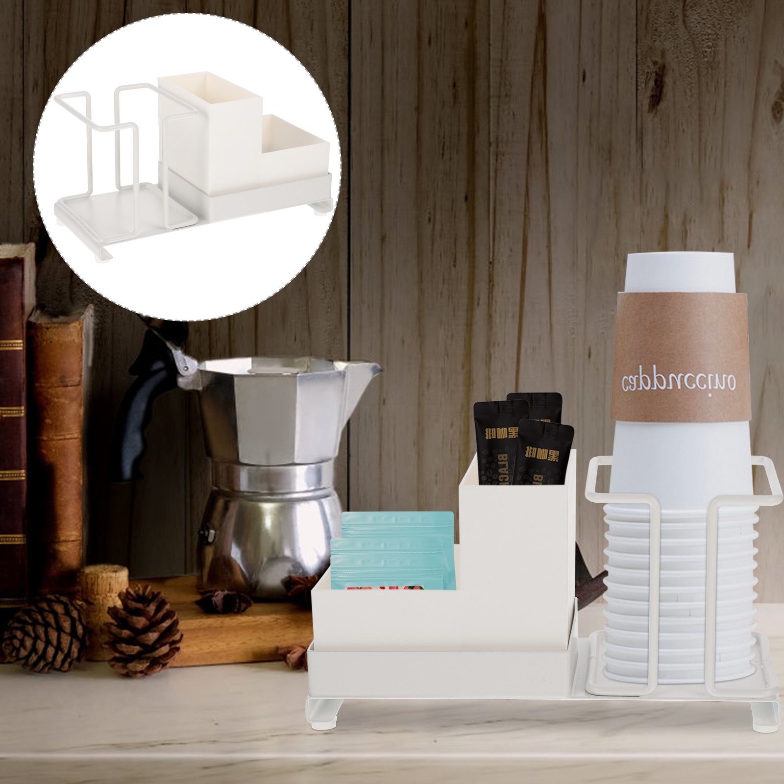 Coffee Bar Organizer Cup Rack  - Coffee Tea Sugar 评论和价格