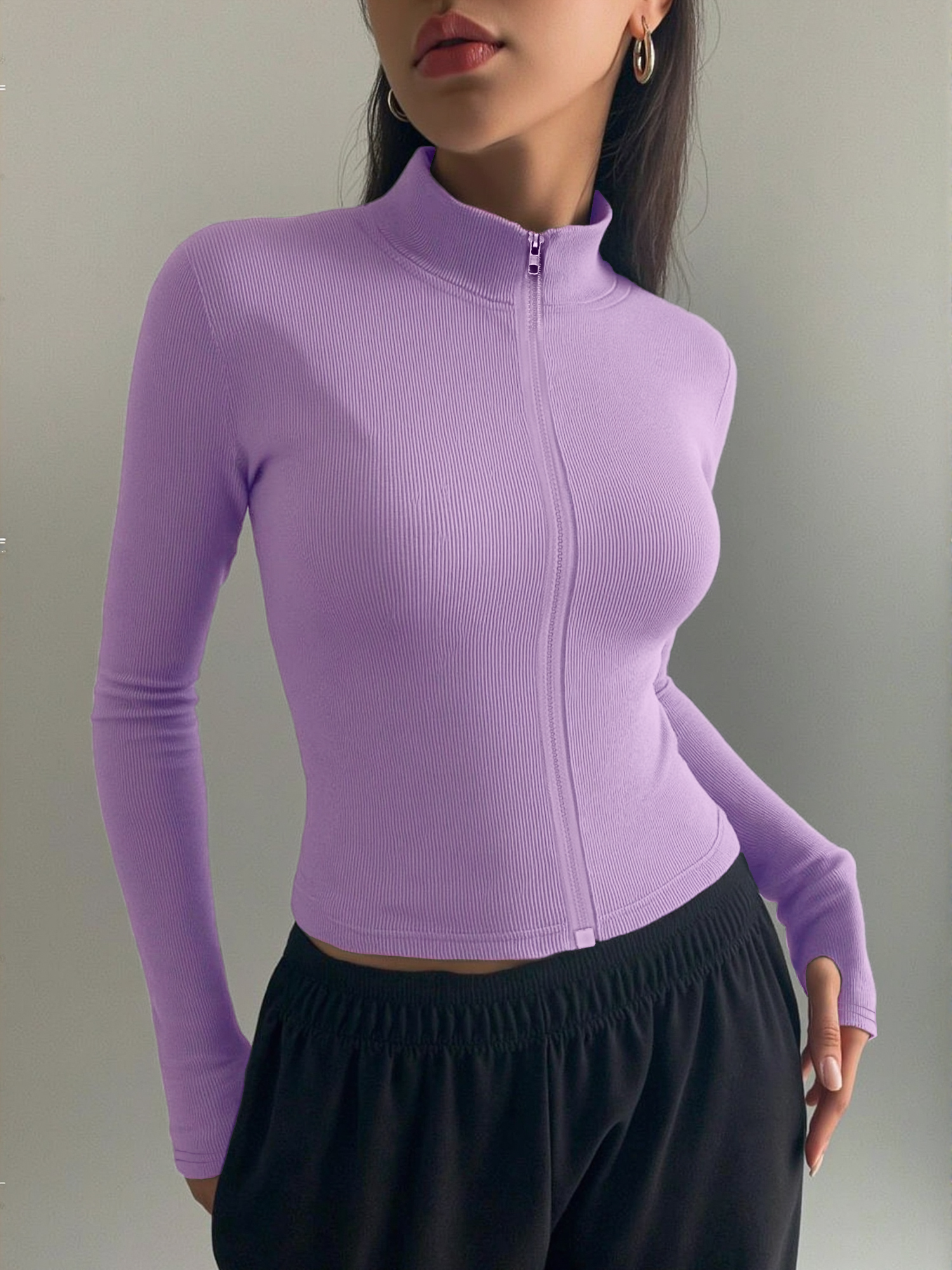 Casual Ribbed High Neck Zip-Up - Coffee & Tea Collective 评论和价格