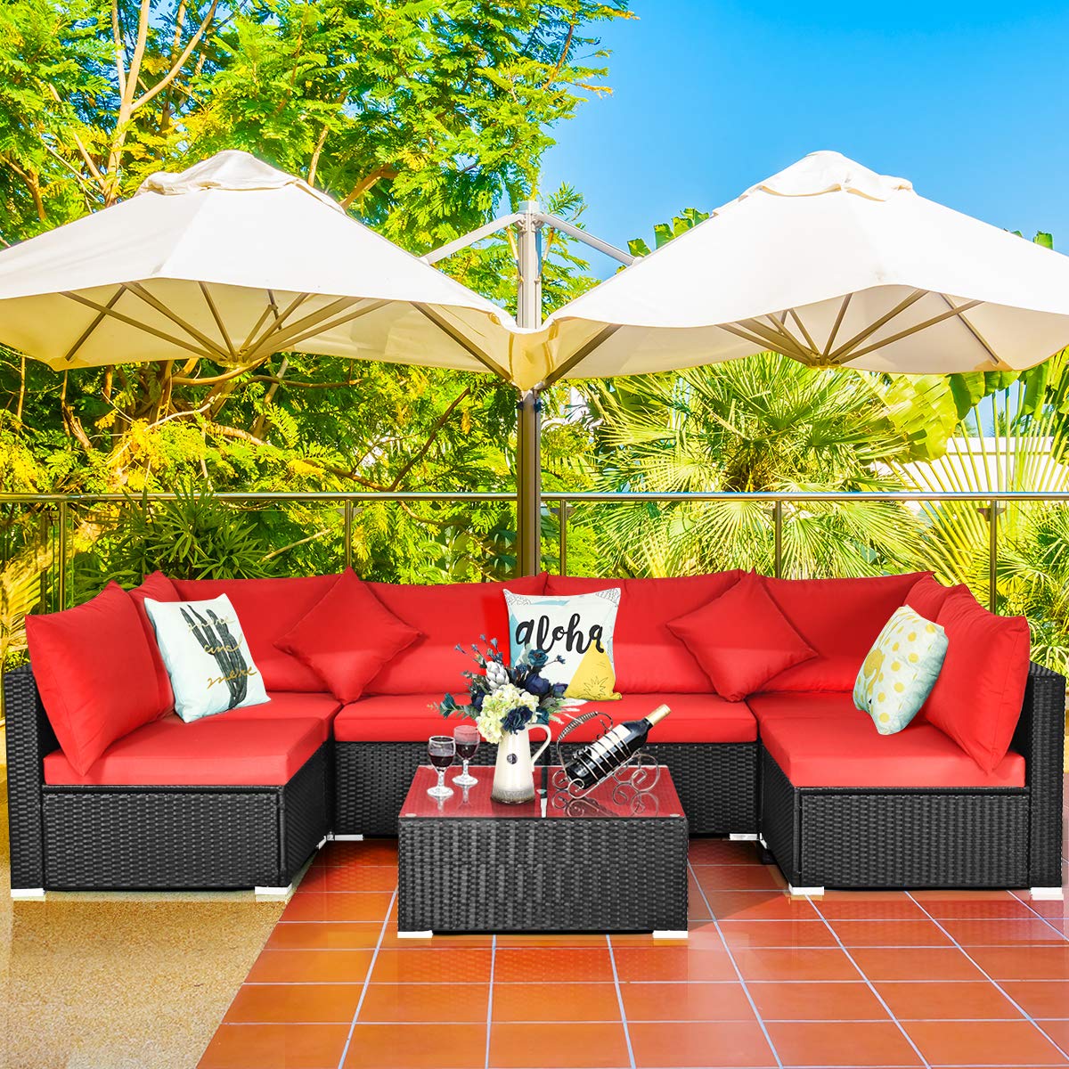 7 Pieces Patio Furniture Set,  - Coffee Tea Garden 评论和价格